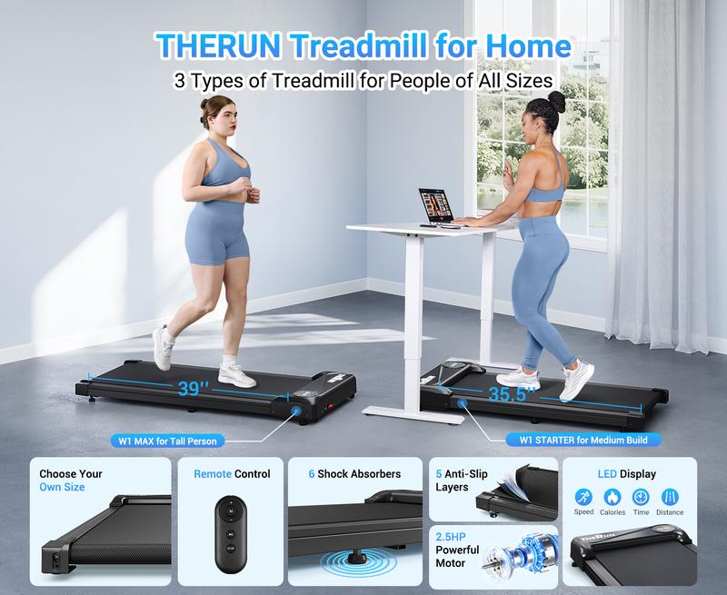 Foldable Walking Pad Treadmill with Handle, Low-Noise Motor 300 lbs Load Shock Absorption LED Display & Remote Control Compact Treadmill for Home & Office Exercise