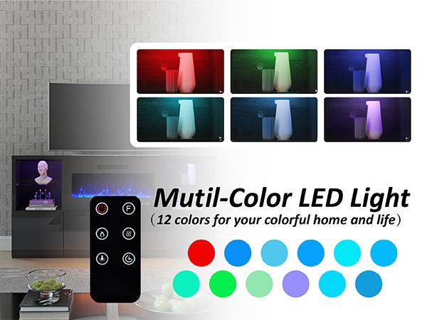 AMERLIFE Modern High Gloss 68" Fireplace TV Stand, Media Entertainment Center with Electric Fireplace & LED Lights for TVs up to 78", TV Console Cabinet with Adjustable Glass Shelves