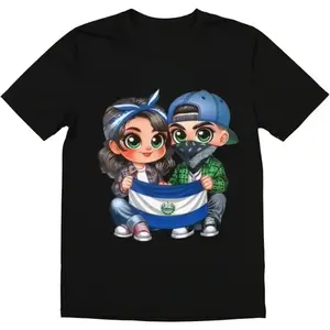 Fashion Designer T-Shirts- Cotton Graphic Tees with Salvadoran Kids with Flag - Charming Soccer Tee,Crewneck,Casual,Men's Gifts Streetwear Menswear