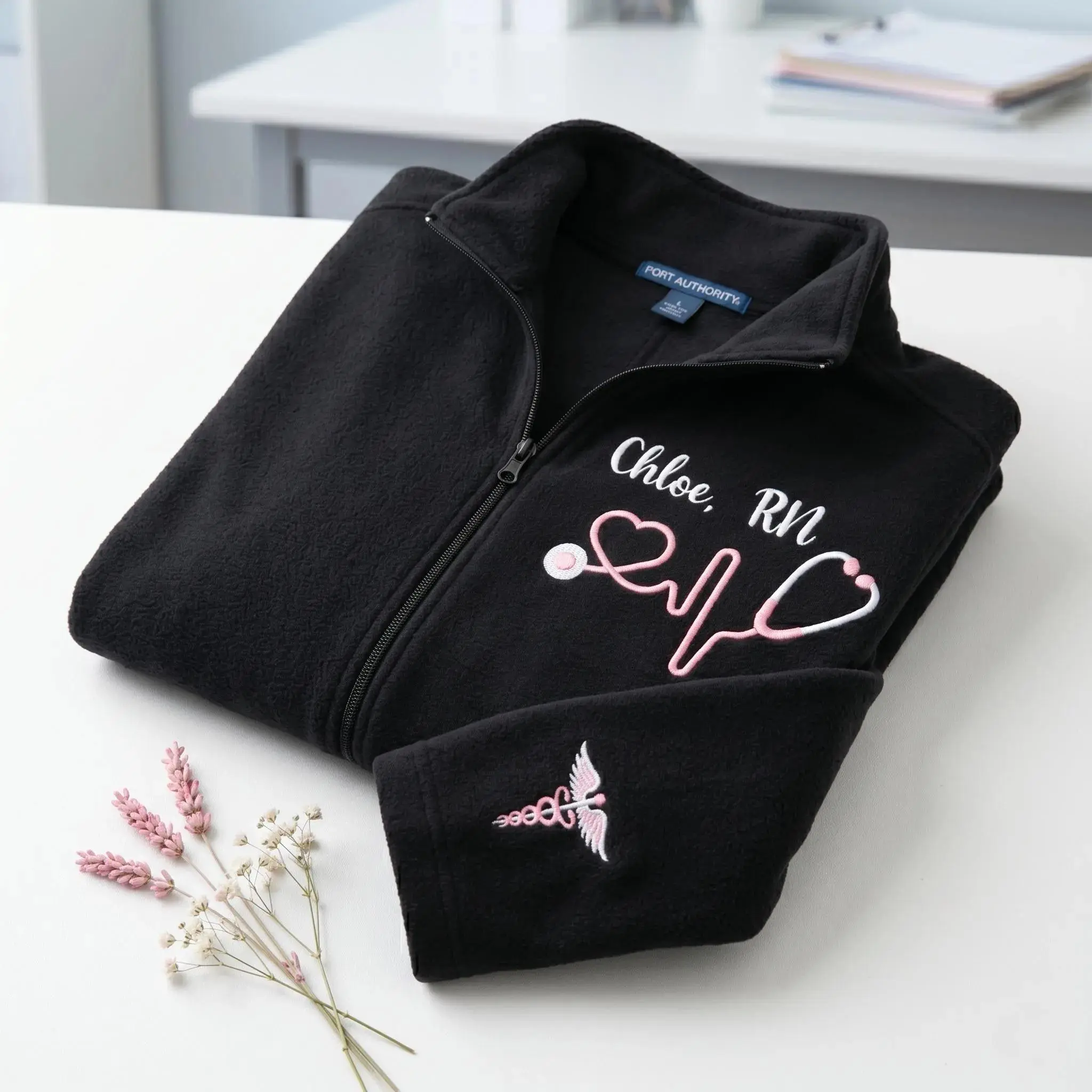 [MAKE IN US]Personalized Embroidered Nurse Fleece Jacket, Monogram Nurse Zip-Up Jacket with Pockets, Custom Nurse Graduation Gift for Women & Men