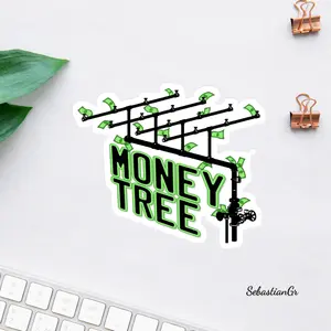 Money Tree Sticker, Wealth Dollar Plant Vinyl Decal, Financial Growth Aesthetic Waterproof
