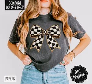 Mackenzie Bow Cropped Comfort Colors Tee, Trendy Tshirt For Women