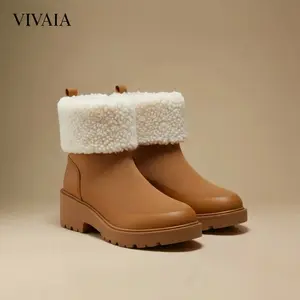 VIVAIA Women's Faux-Fur Wedge Boots 6cm Height Boost ,V-Pro WalkSole , Water-Repellent Warm & Cozy ,Lightweight ,Shock-Absorbing Winter Travel / Snow Holiday / City Chic (Elaine)