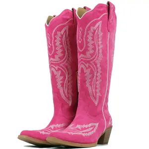 CowboyBoots for Women- Sparkly  WesternBoots with Classic Embroidery, Pointed Toe Pull OnZipper Retro Fashion Tall Boots,Botas Girl ShoeWalking Shoes Footwear Comfort Decor