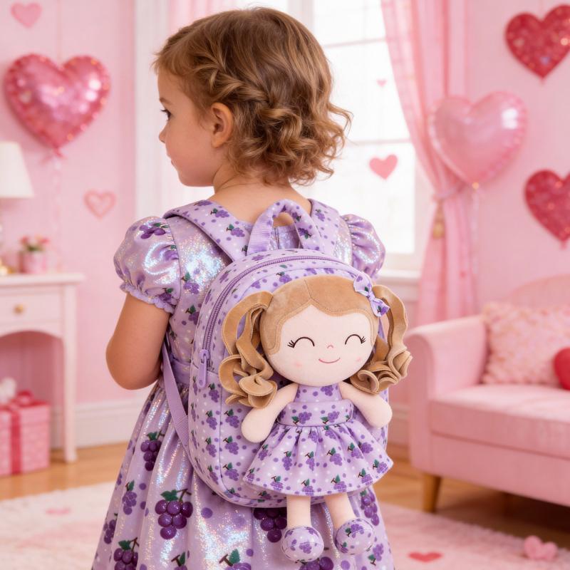 Gloveleya Valentine's Day Gift for Girls, Plush Doll Backpack with Detachable Soft Doll, 2-in-1 Toddler Toy Bag for Age 2-6, Birthday Gift for Little Girl, Pink Fairy Doll Nursery Bag