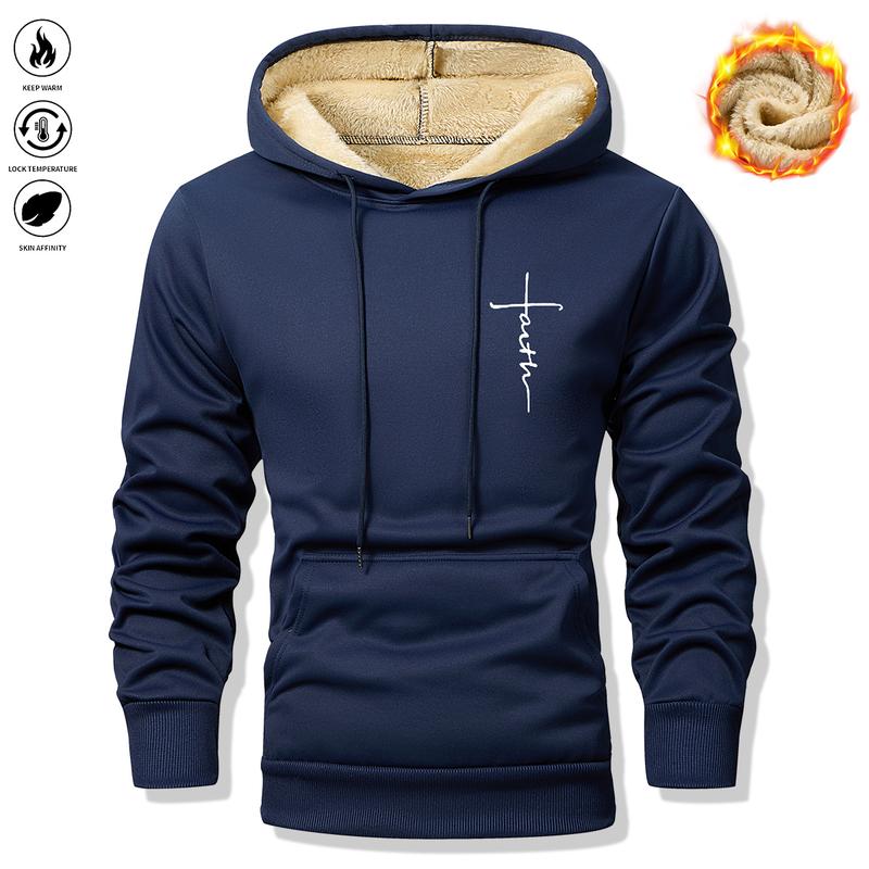 Men's casual hooded sweatshirt, fleece-lined and thick for warmth, suitable for casual wear and outdoor sports such as fitness and running, men's hooded sweatshirt, men's top