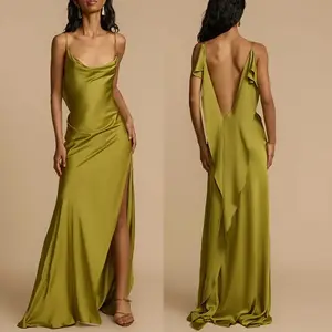 Amazing! New 2025 Spring - Summer Spaghetti - Strap Satin Loose - fitting Slit Dress, A Must - have for Casual Vacations