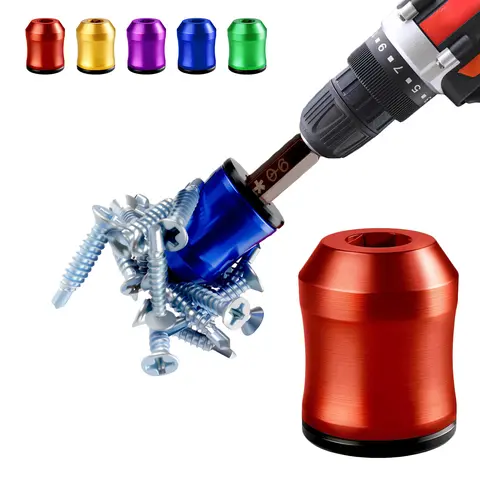 Strong Magnetic Screw Ring, 1/4 Inch/ 6.35 mm Universal Magnetic Screw Ring Bit, Screwdriver Head Magnetic Ring, Removable Magne-tic Screwdriver Drill Bit Holder for Hex Screwdrivers and Power Bits