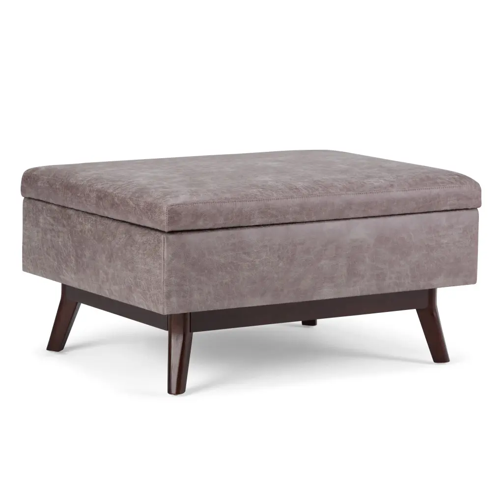 HomeRoots 641667 Mid-Century Rectangular Large Size Gray & Brown Leather Cocktail Ottoman with Storage Organization, 18.50x34.10x26 in.