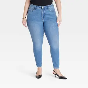 Women's High-Rise Skinny Jeans - Ava & Viv Blue 26: Cotton Blend, Recycled Polyester, Spandex, Denim Fabric