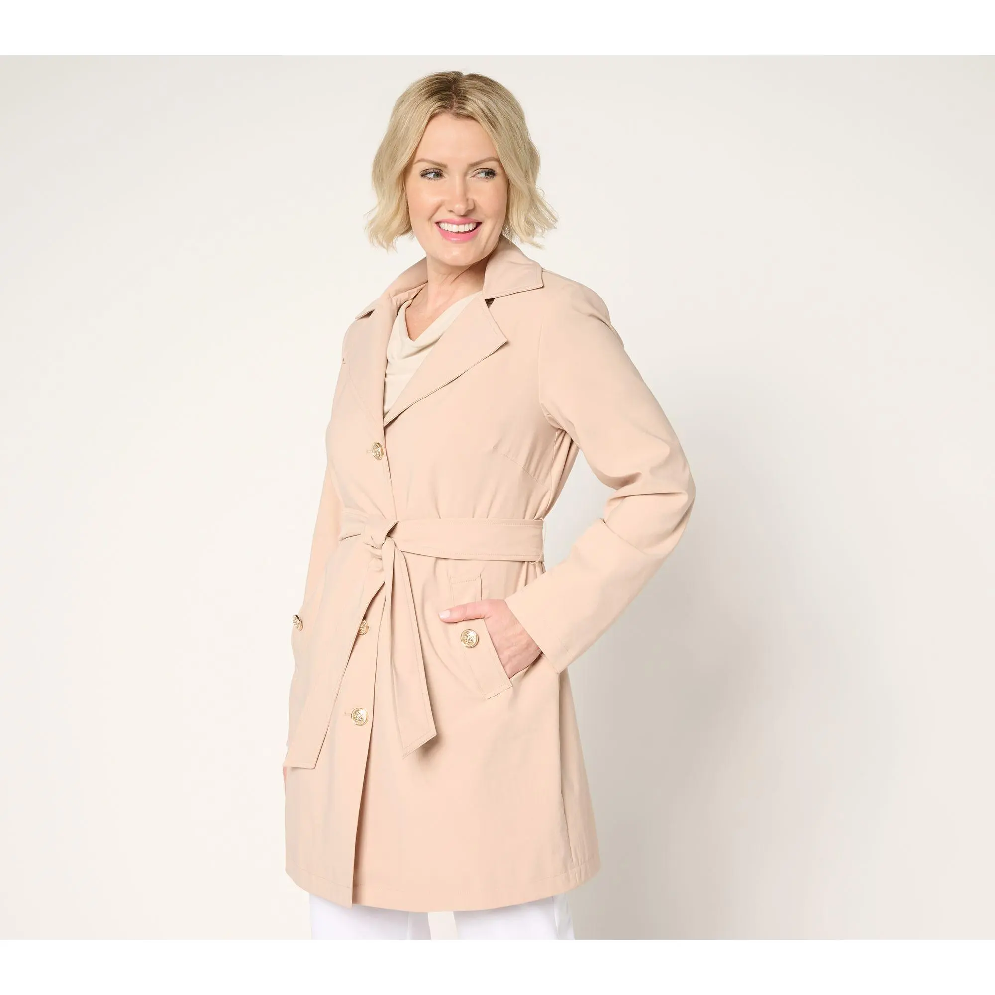 Dennis Basso Petite Water Resistant Trench Coat with Hood