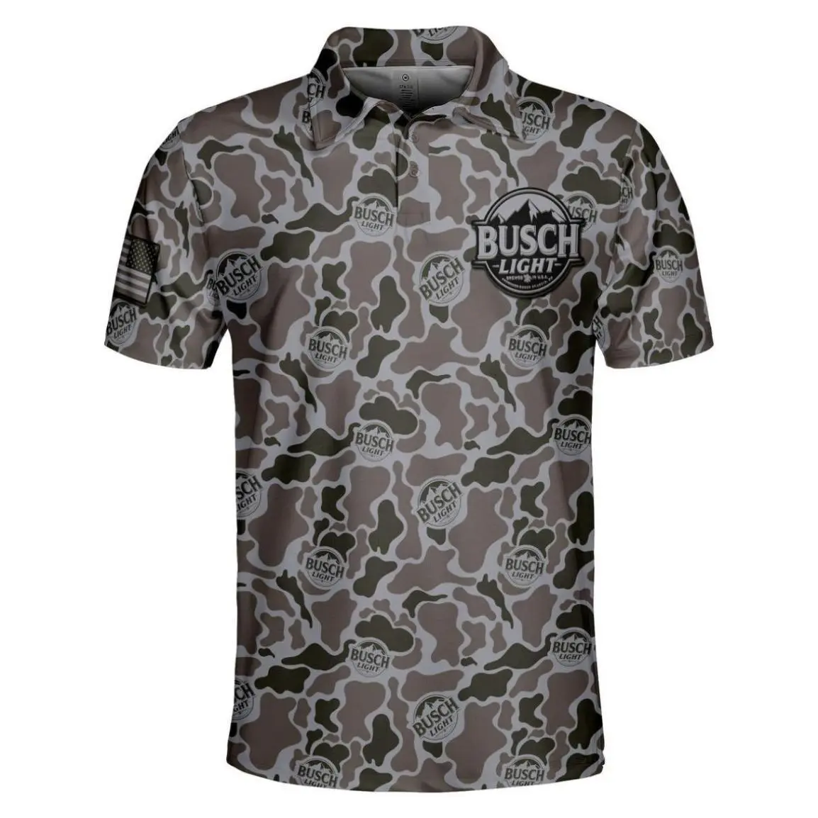 Men’s Busch Camo Polo, Casual Outdoor Beer Inspired Golf & Everyday Shirt