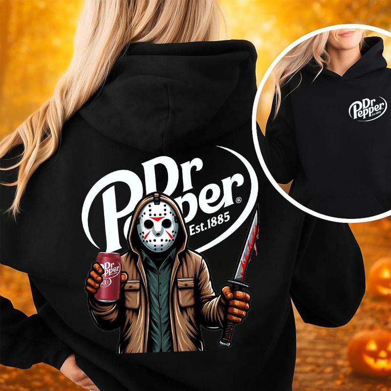 Spooky  Horror Halloween Double Sided Unisex Hoodie ,Halloween Hoodie - Casual Top with Graphic Design, Available in Various Colors - Menswear, Tops Unisex Womenswear Cotton Fabric