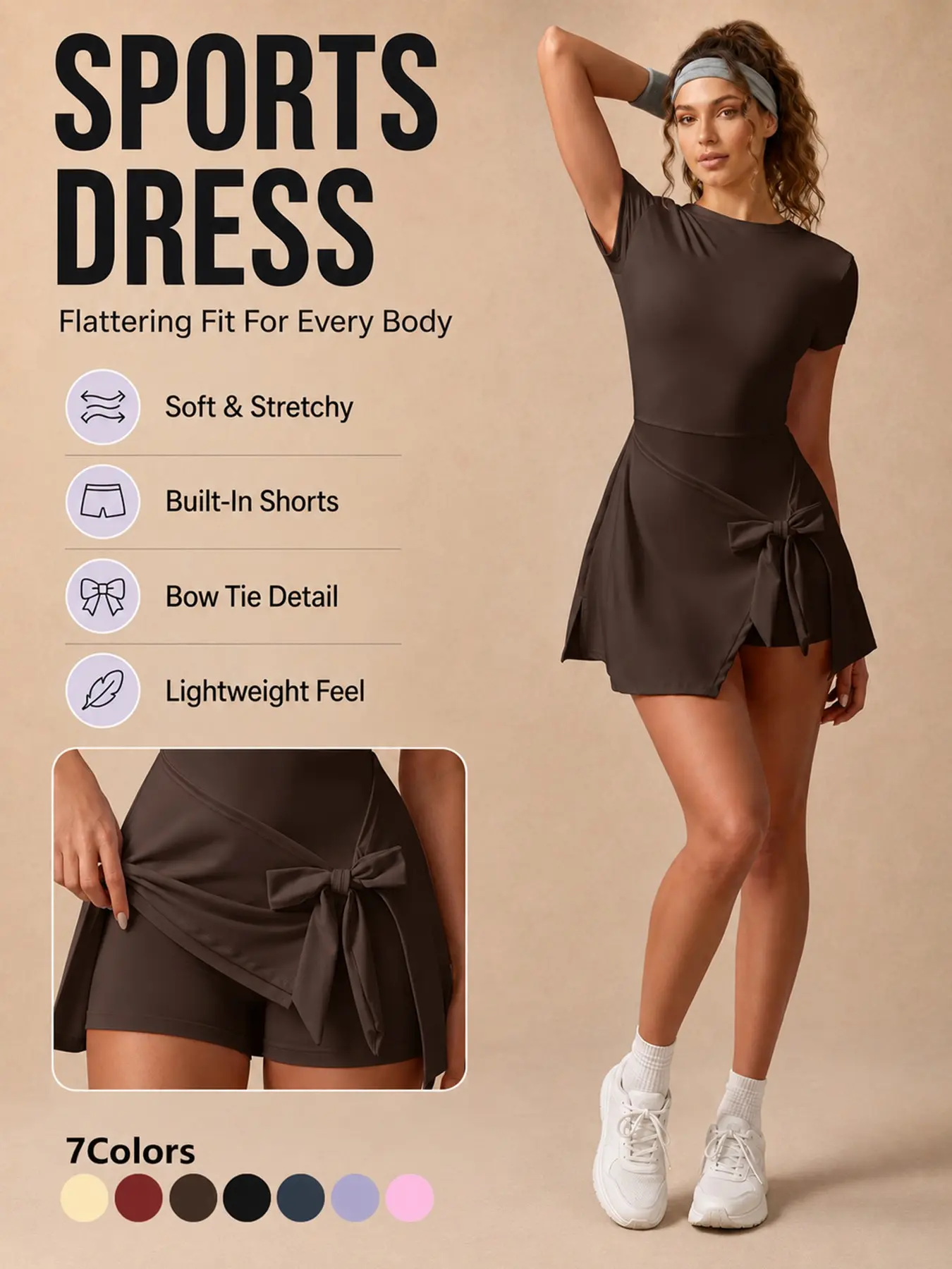 Women's Sports Dress, Workout Dress, Workout Exercise Dress, Active Dresses, Activewear Dress Solid Color Short Sleeve Backless Design High Stretch Tight Gym Anti Exposure Outdoor Running Sports Skirt Soft Comfortable Butt Lifting Yoga Dress