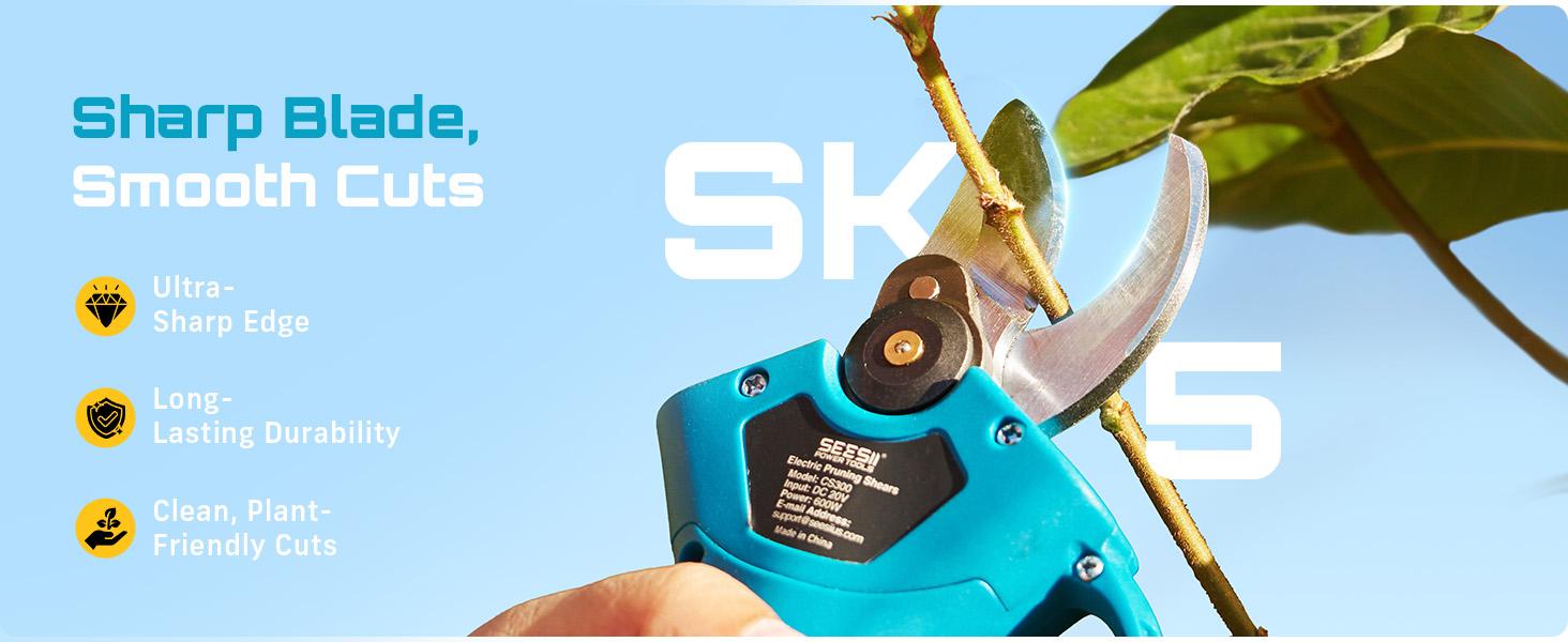 SEESII Electric Pruning Shears for Gardening: 1.2” Cutting Cordless Power Pruner - 2 Lbs Lightweight &  Portable, Brushless Motor, Dual 2.0Ah Battery, 2 Levels Adjustable Models,  Extra SK5 Blade Branches Cutter For Tree & Flower Trimming SP100