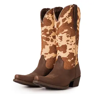 【Genuine Leather】Montana West Cowgirl Boots,Stylish Cow Print for the Bold,Western Wear Fashion Hand Painted Classic Embroidered,Perfect for Concerts & Country Style!