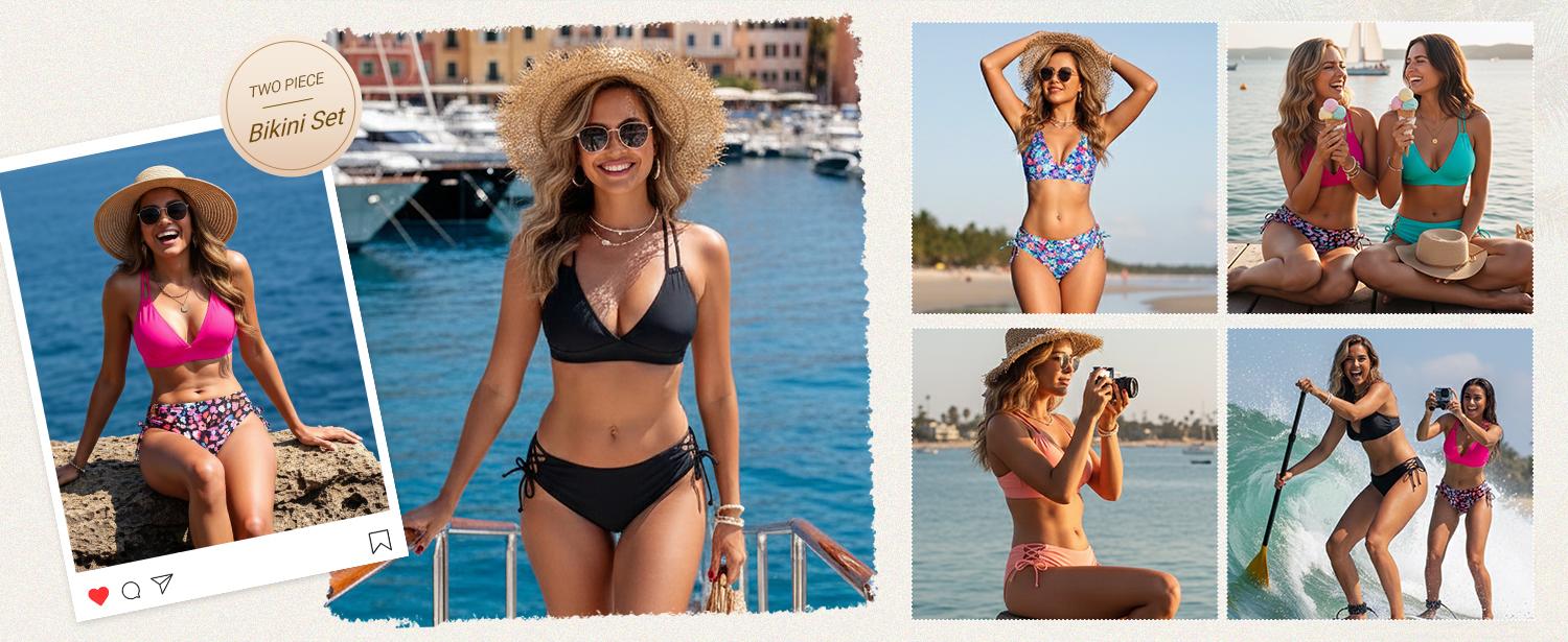 Women's Two Piece Bikini - Push Up Swimsuit Set V Neck Lace Up Bathing Suit 2026 Swimwear  SwimWeek  summervibes