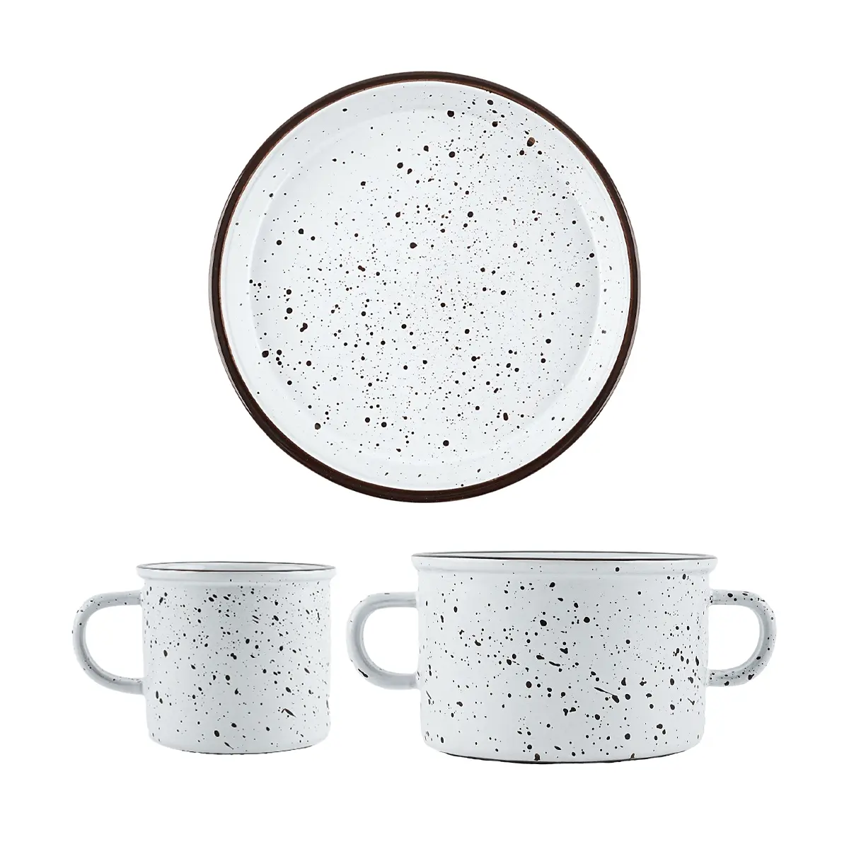 SSUEIM Korean AROUND Vintage Ceramic Mug Set - 3pc White Double Handle Cup for Coffee, Tea, Office, Home Decor