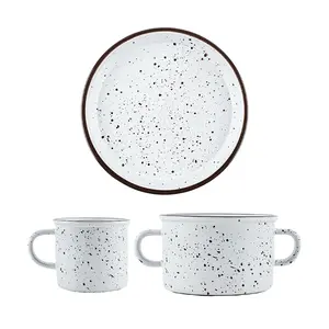SSUEIM Korean AROUND Vintage Ceramic Mug Set - 3pc White Double Handle Cup for Coffee, Tea, Office, Home Decor