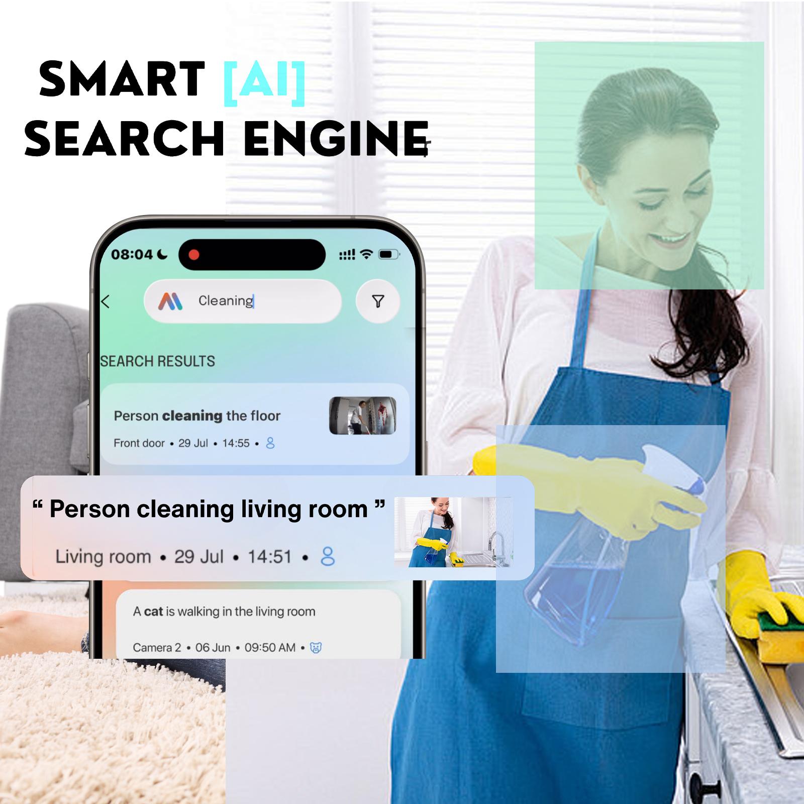 Hawkray AI Camera with One Key Automatic Alarm 911 Alarm Monitoring Face Recognition Mobile Tracking Day Night Full Color Easy Install Surveillance Camera Safety Cord