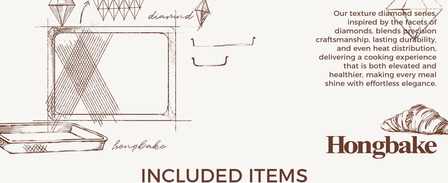 [BF&CM]HONGBAKE 7-Piece Diamond-Texture Bakeware Sets,Non-Stick Baking Sheet Pan Set,Cookie Sheets ,Roasting Pan,Cookware,Gold,Baker Kitchenware Steel