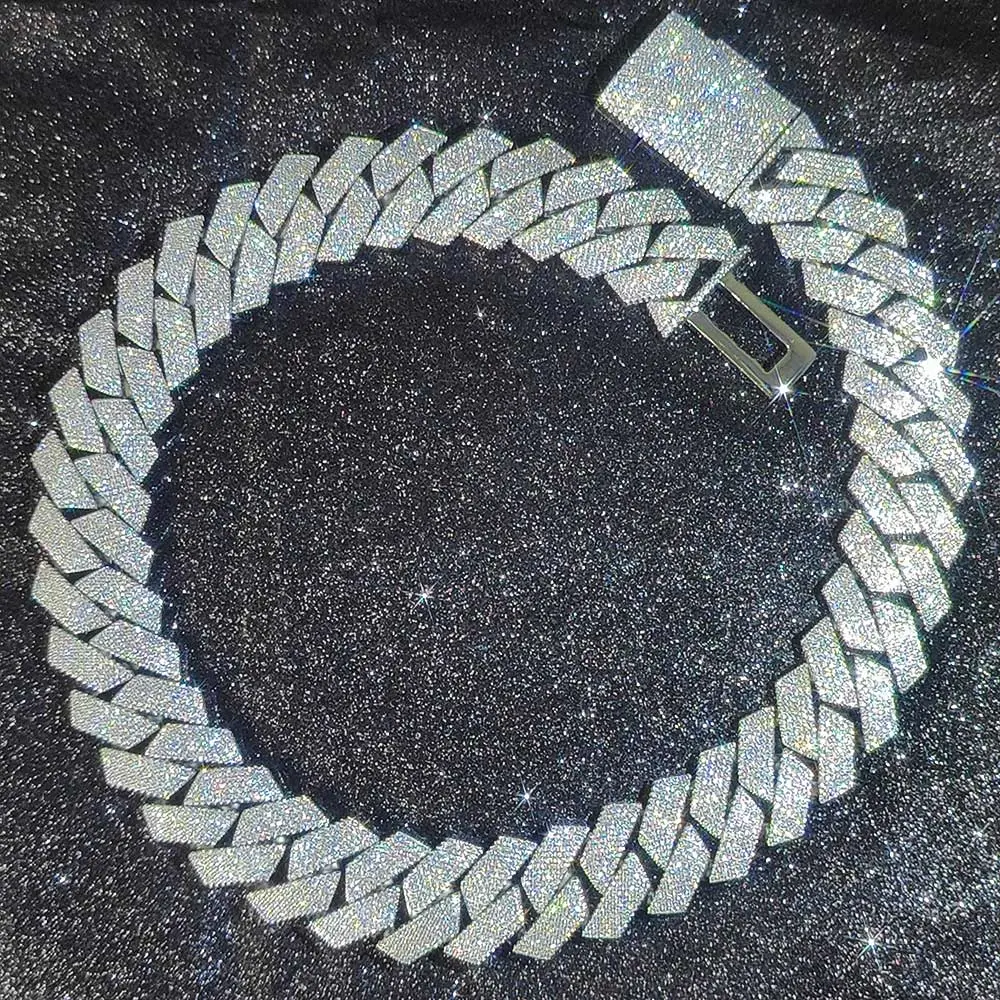 Pass Diamond Test GRA Moissanite 25mm Wide 6Rows  Solid Silver Cuban link chain for Rapper Hip Hop VVS Iced Out Necklace