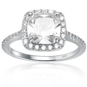 Starlette Dionne Ring | 2 Carat Asscher Cut Center Stone | Plated in Rhodium | Simulated Diamond Engagement Ring