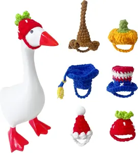 6 Pcs 7 Inch Desk Goose Outfits Handmade Crochet Hats for Mini Magnetic Silly Goose Statue, Cute Knitting Geese Decor Accessories for Birthday, Valentines, Summer, Graduation, Christmas, Halloween