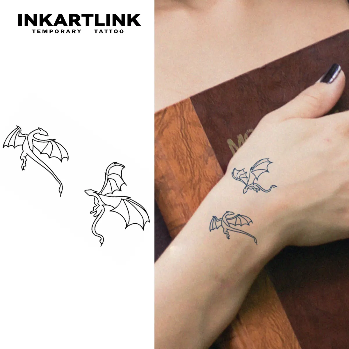 INKARTLINK Tattoo Tech, 3 Sheets Small Semi Permanent Tattoo, Adult Art Design Temporary Tattoos, Lasts 1-2 Weeks, Waterproof, Realistic Look, No Adhesive, No Reflection (Little Dragon) Natural Fading Sensitive