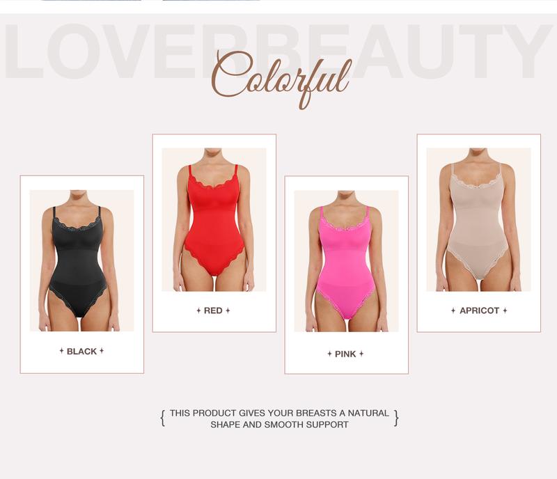 FeelinGirl Women's Lace Bodysuits U Neck Sleeveless Thong Shapewear Seamless Body Suits Tops Leotard