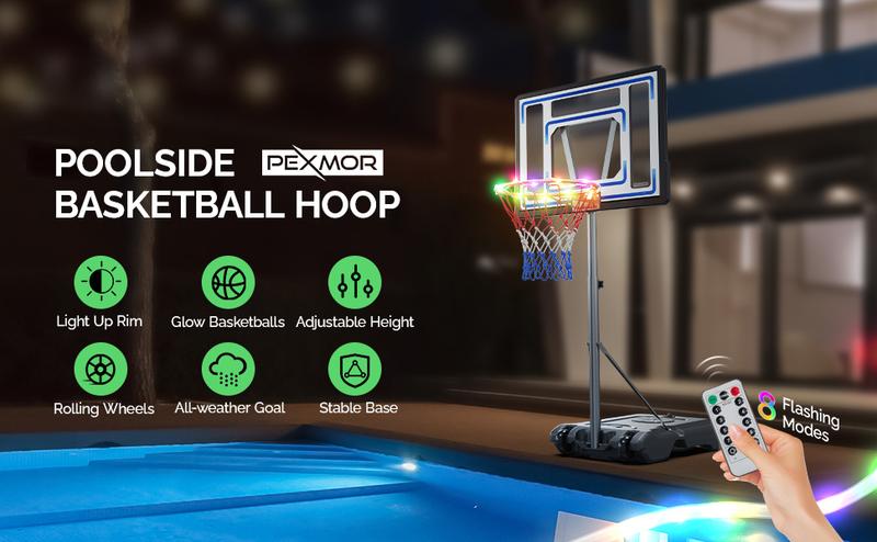 Poolside Basketball Hoop, Adjustable Height 45"-53" Swimming Pool Basketball System with 32" X 23" PVC Backbord 2 Basketball Nets for Both Teens and Adults