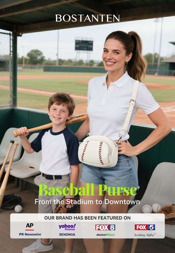 BOSTANTEN Baseball Crossbody Purse for Women,Small Shoulder Bag Vegan Leather Sports Moms with Adjustable Strap,clear bag stadium approved for baseball game fan Casual Daily