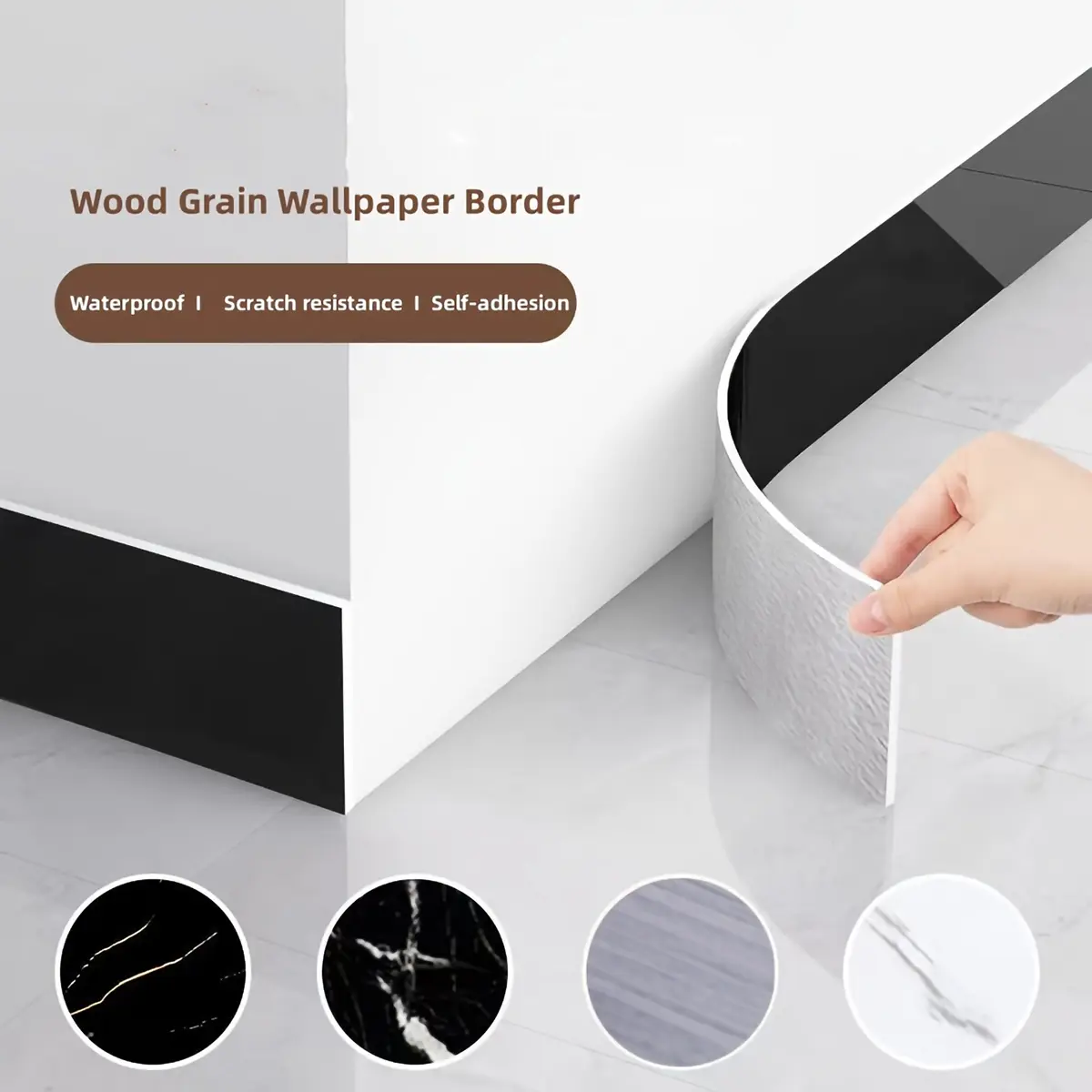 1 roll, 197 inches x 3.94 inches, large roll, self-adhesive skirting board wall sticker, Wood grain wallpaper, Interior walls, DIY detachable, no residue, waterproof, wear-resistant, floor and wall protection strip