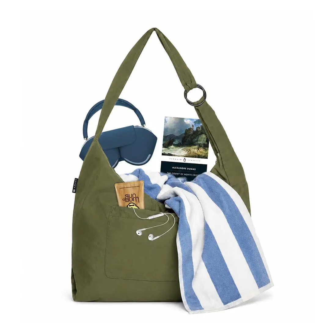 Thread Large Unstructured Slouchy Shoulder Bag - Crinkle Nylon Tote Satchel with Adjustable Strap & External Pockets Slouchy Bags for Women Everyday Purse Slouchy Bag Purse with Zip Compartments