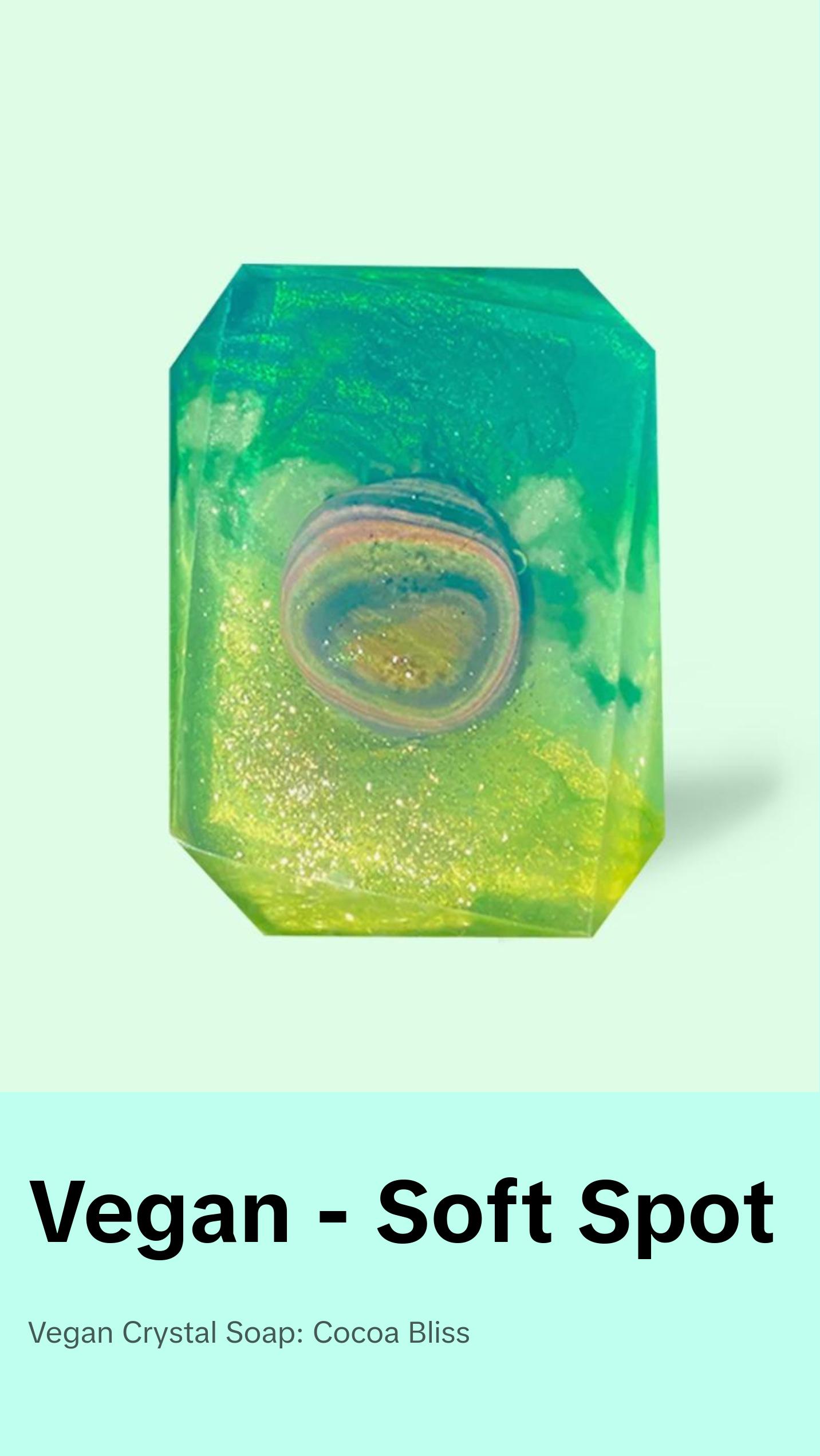 Crystal Bar Soap - Soft Spot - Vegan - Crystal Infused - 5 oz - Scented in Cocoa Butter and Cashmere Crystal Bar Soap - Soft Spot - Vegan - Crystal Infused - 5 oz - Scented in Cocoa Butter and Cashmere