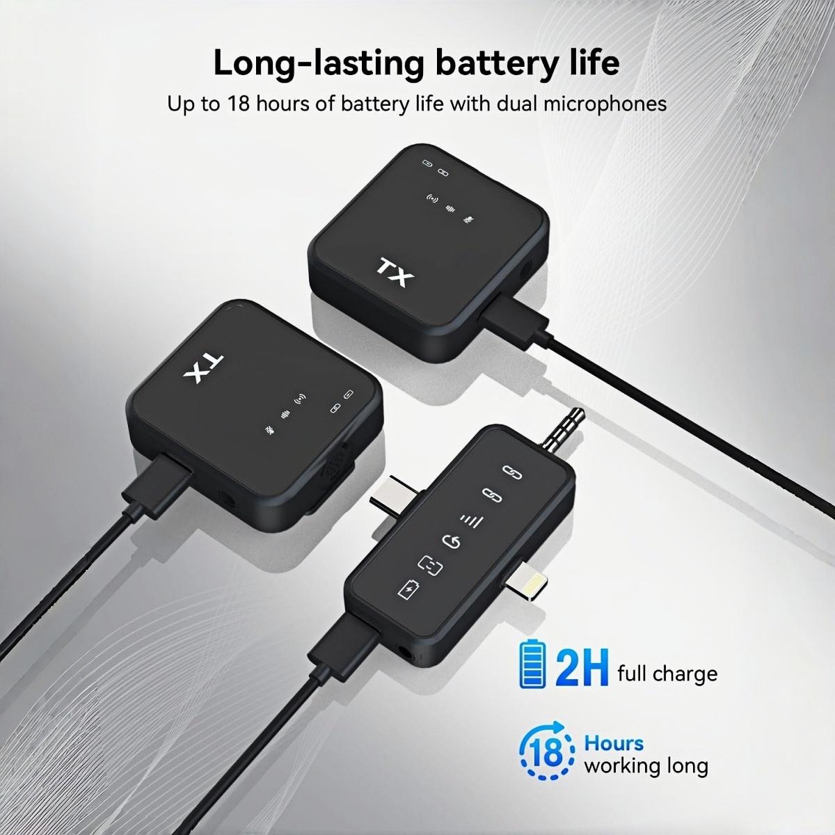 3-in-1 Wireless Lavalier Microphone,for iPhone/Android/Camera, Up to 328ft Transmission, Up to 18H Battery, Mini Microphone for Record Interview, Vlogs, YouTube