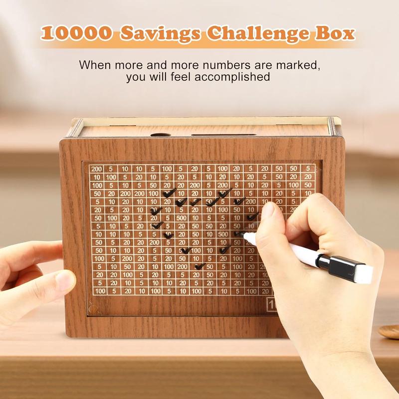 Wooden Cash Money Saving Box,Piggy Bank for Kids & Adults,10000 Savings Challenge Box,Coin Bank Toys Gift for 3-12 Year Old Boys & Girls (10000 Dollar)