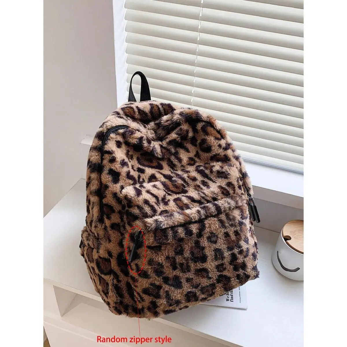 Leopard Print Plush Backpack - Men’s Fashion Casual Travel Backpack with Secure Zipper, Soft Plush Fabric, Comfortable Feel, Unisex Appeal Daypack