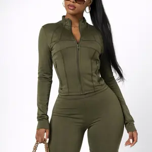 Sporty Snatched Short Set - Women's Fitted Jacket & Stretchy Waist Shorts Two-Piece Outfit for Everyday Wear