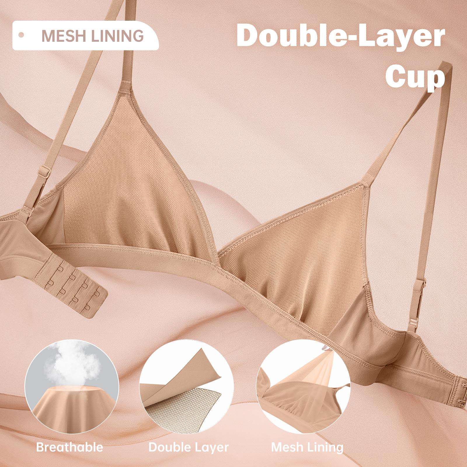 OEAK Womens No Padding No Underwire Non-supportive Comfortable Triangle Bras Sexy Plunge Unlined Bralette Pull On Bra Seamless Everyday Tshirt Bras