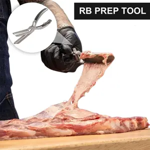 Mothersdaysale BBQ Rib，Rib BBQ Membrane Remover Stainless Steel Tool Kit， with Arc Clamp & Non-Slip Grip Ergonomic Design for Effortless Meat Cleaning & Outdoor Grillin Dishwasher Safe BBQ Accessories