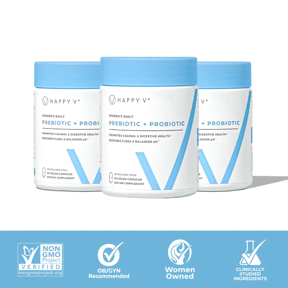 Happy V Prebiotic & Probiotic 3-Pack Bundle TT - Capsules for Optimum Health & Edible Supplement, Vegan, Buy 2 Get 1 Free, Healthcare & Fitness