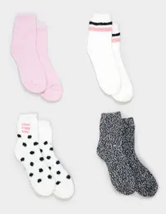 FULL TILT Good Vibes 4 Pack Womens Cozy Crew Socks, Pink Combo