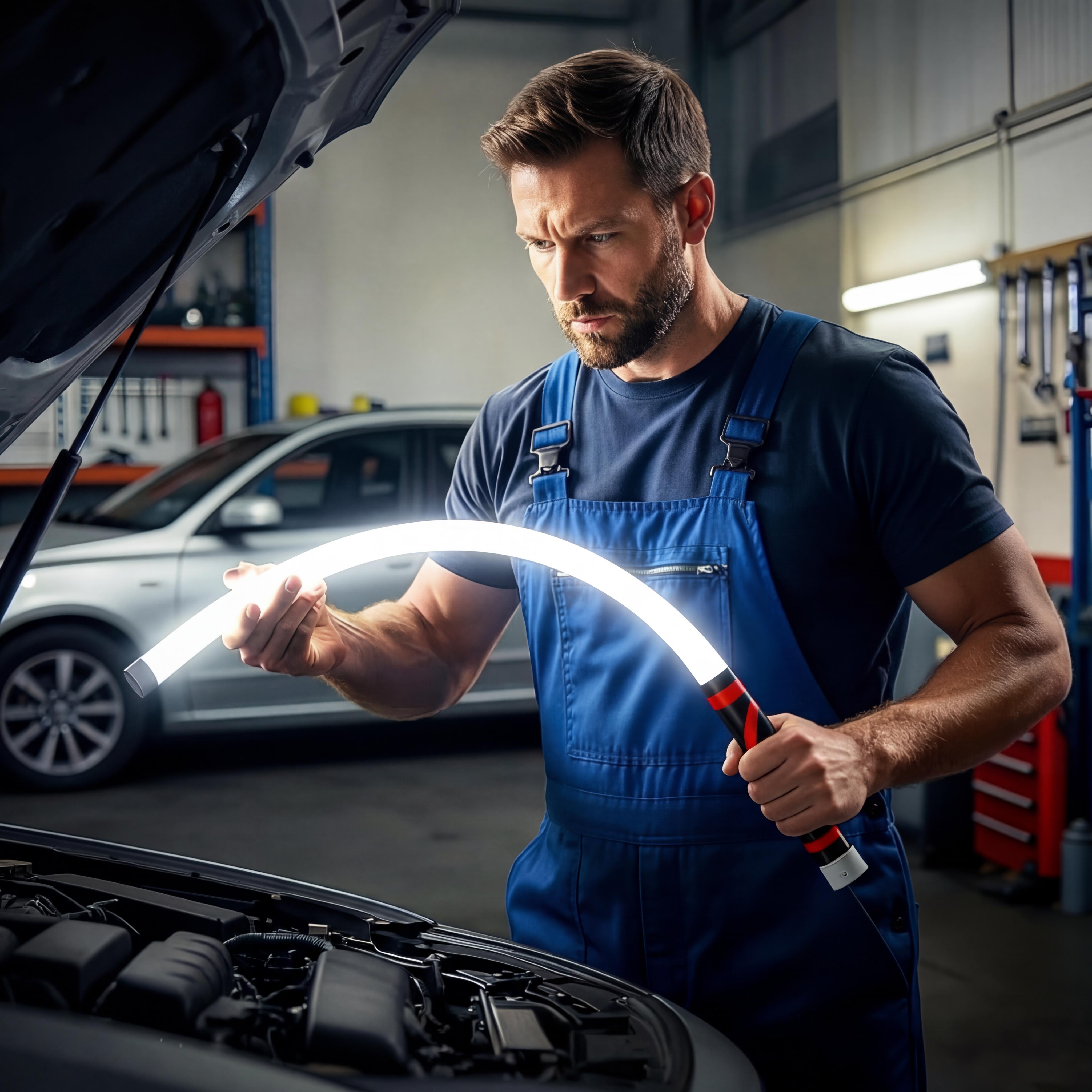 Bendable LED Flashlight Stick – 27" Flexible LED Work Light, Shadow-Free Magnetic Inspection Light, Rechargeable 7-Hour Runtime, Hands-Free Repair Light for Car Engine, Mechanic, Under Hood