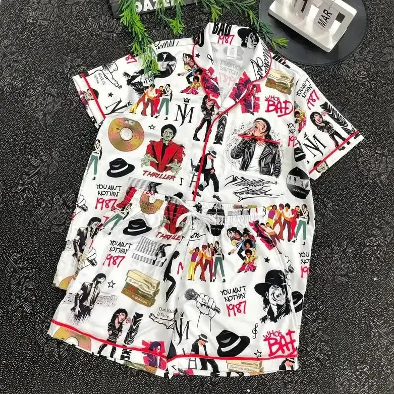 M Jackson Satin Short Pajama Set, King Of Pop Short Pajamas, Matching Family Sleepwear Set, Pajama Set For Men Women
