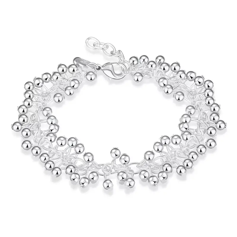 【Freeship】S925 Round Multi-Pearl Dainty Elegant Jewelry Bracelet - No Tarnish, High-Tech, Fashionable, Silver-Plated Unisex Accessory, Casual, Wear-Any Outfit Fit, Accessories Included (Silver Bracelets & Anklets)