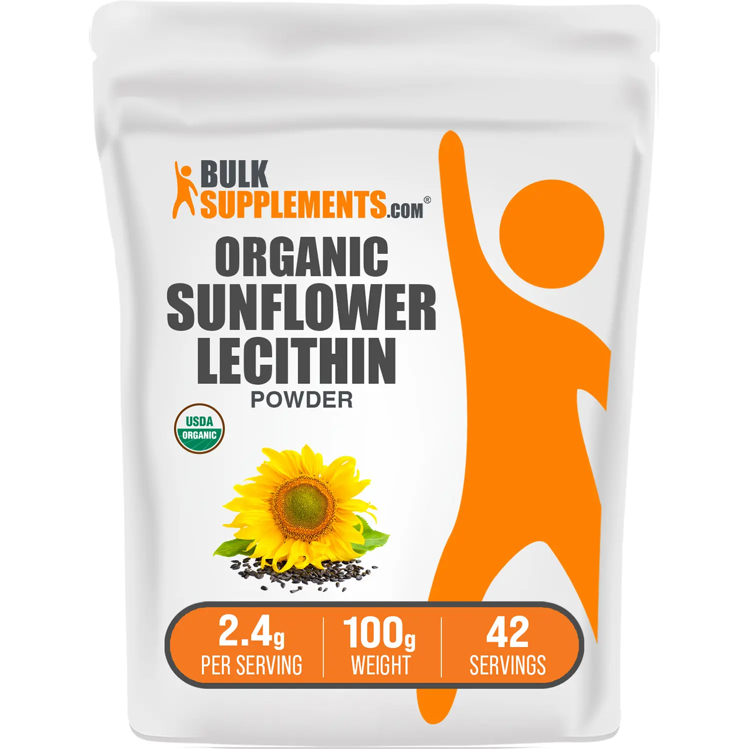 BulkSupplements Organic Sunflower Lecithin Powder - All Natural, Plant Based, Vegan Dietary Supplement - Digestive Support, Liver Health - 100g, 2.4g per Serving, All Natural Supplement, Digestive Support Blended Vitamins And Minerals Supplements