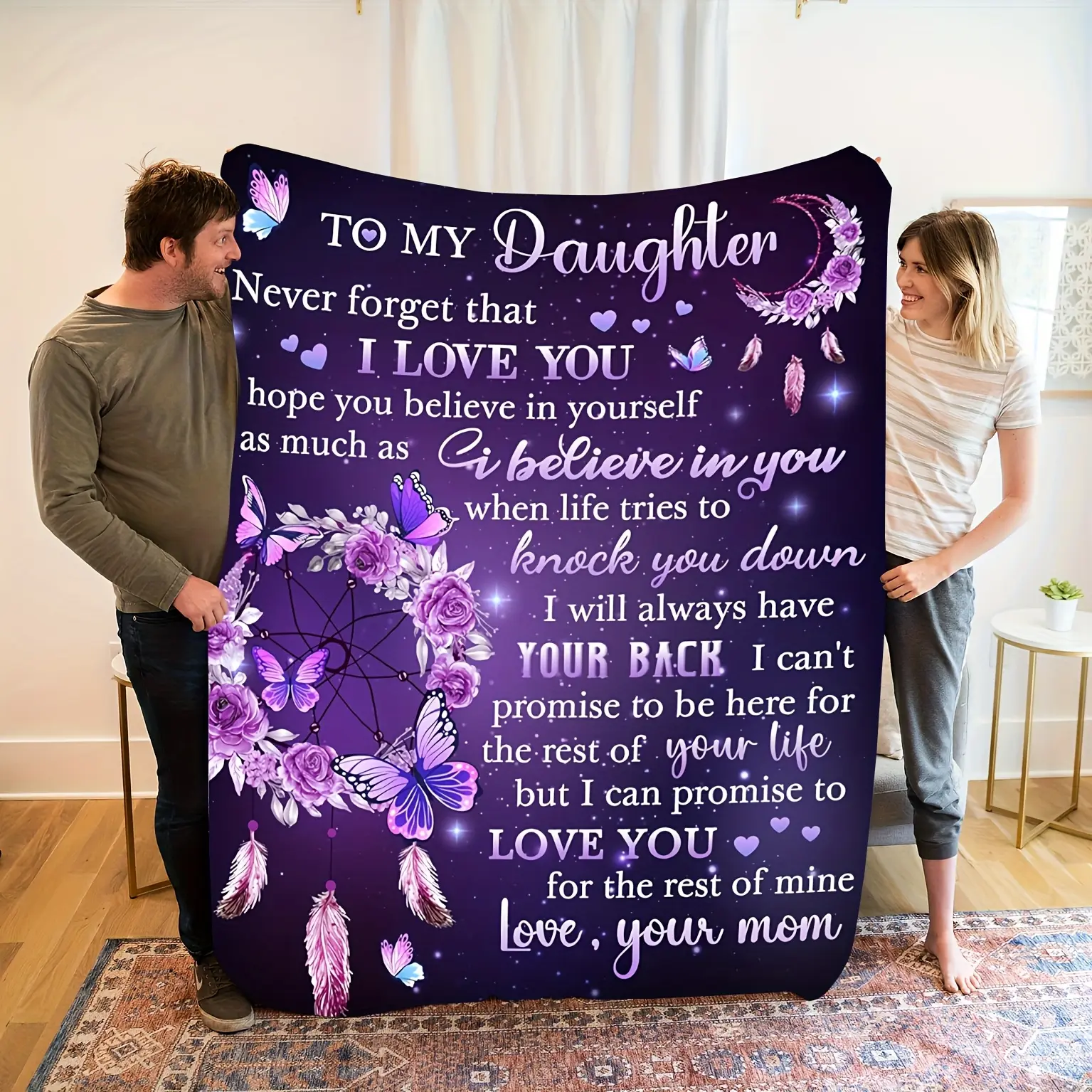 Purple Dreamcatcher Butterfly Flannel Blanket - Premium Fleece Throw, Lightweight Warm, Heartwarming Blanket Gift for Daughter, Home Decor Tapestry with Encouraging Loving Words, Lightweight Warm Blanket,Hippie,Galax,Western,Gallop,decorative,wal,bohemian