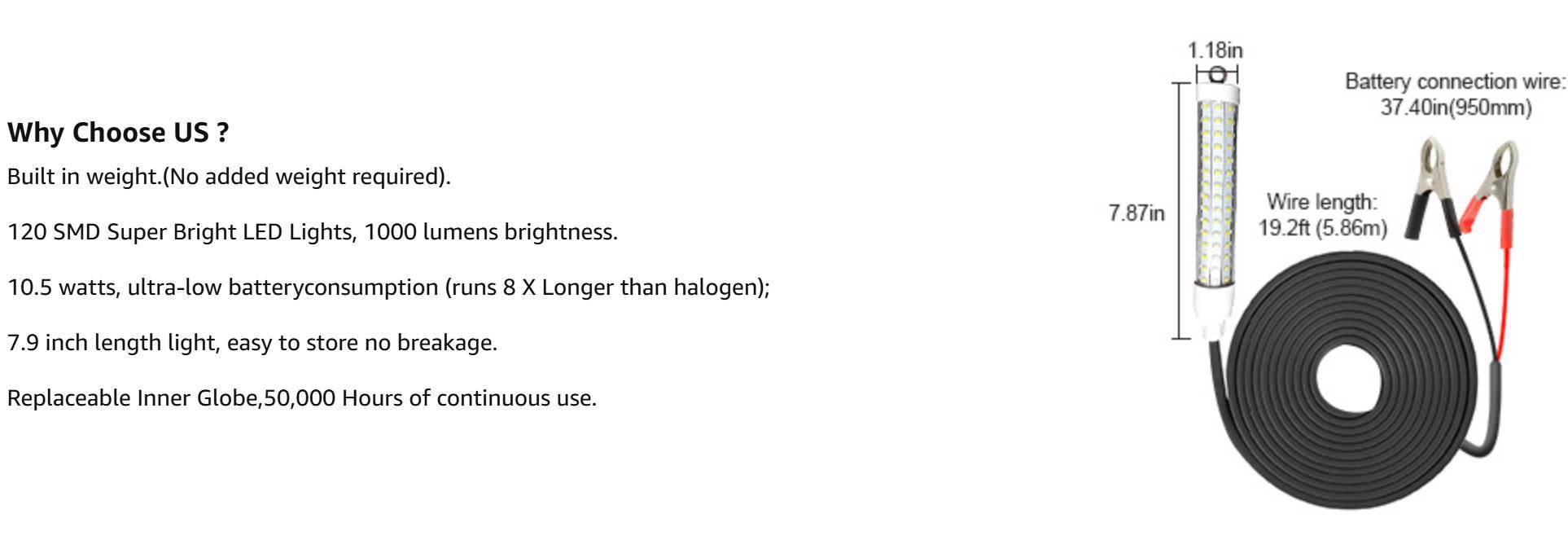 Fishing Light Underwater Night Fishing Lure Finder Light Green Submersible Fishing Lights with 5M Power Cord for Pool Boat Sea Ice Fishing Attractants More Fish