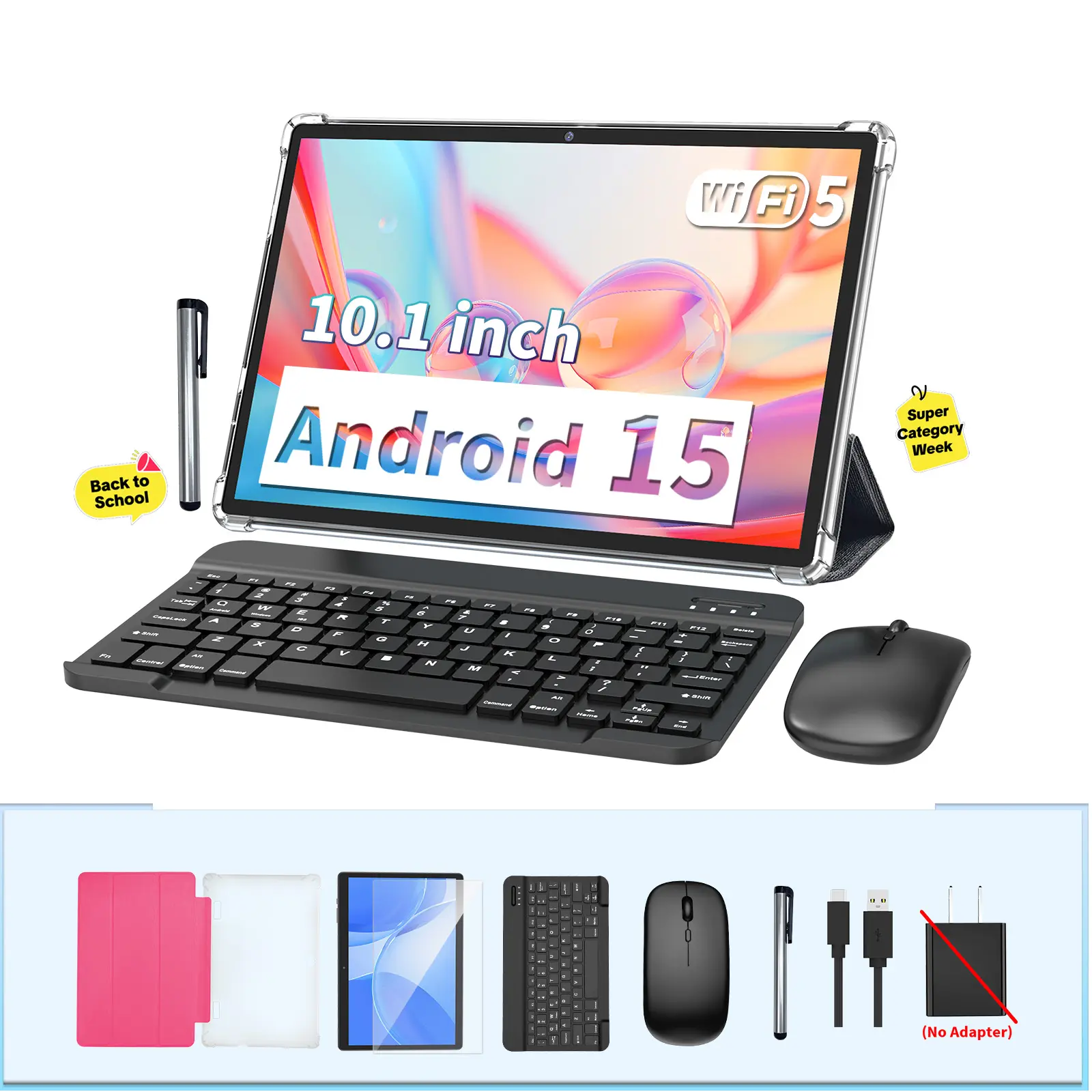 【TikTokShopBackToSchool】PYNAREL 10.1-Inch Android 15 Wireless Touch Screen Tablet (Summerwins) - Back to School Bundle with Keyboard, Mouse, Case, Stylus, Dual Camera, Type-C/USB-C Port, With Keyboard Tablets,back to school,back to school haul